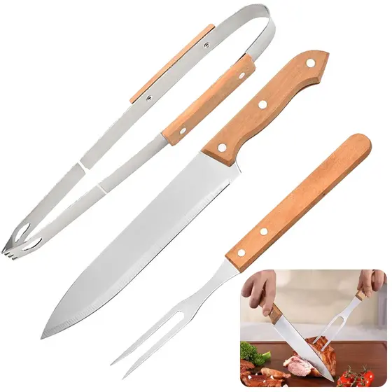 Conjunto de Churrasco com Aço Inox Durável kit acessórios para churrasco Kit 2 E 3 Peças Com Estojo Churrasqueiro Presen