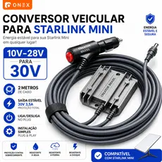 Cabo Alimentação Starlink Mini Carro 2M 30V 3.5A Conversor Veicular DC 10V~28V com Interruptor Carregador Adaptador Ener