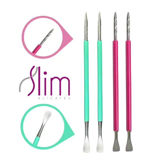 Kit 04 Espátulas Slim -  Bastão Mista Unha Inox  Com Silicone Cutelaria Manicure