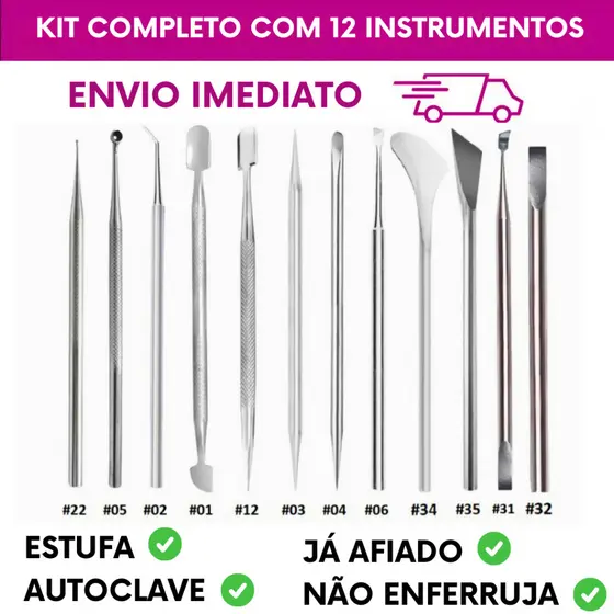 Kit Completo Com 12 Instrumentos Para Manicure Slim