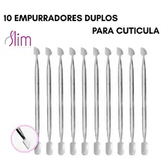 Kit 10 Espátulas Dupla Empurrador Inox Profissional Manicure e Pedicure Slim