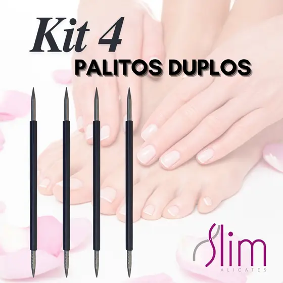 Kit com 4 Palito Duplo 105 Preto - Manicure Pedicure - Slim