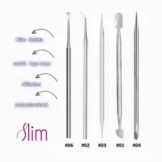 Kit Manicure Profissional 5 Itens - Espátulas Palitos -  Aço Inox -  Pedicure e Podologia Slim