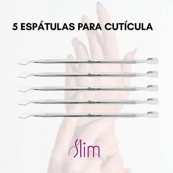 Kit 5 Espátulas para Cutícula - N° 205 - Manicure e Podologia / Precisão e Controle Superior - Slim