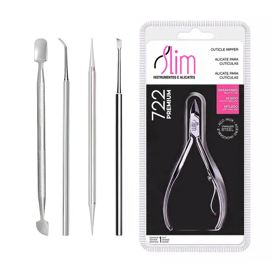 Kit Manicure 5 Peças (Alicate + Palito 2x1 + Desencravador + Espátula + Raspador)