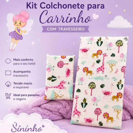 Colchonete para Carrinho de Bebê 70x35 com Travesseiro 100% Algodão