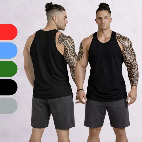 Kit 2 Regatas Longline Masculina Plus Size Oversized - Diversas Cores em Poliéster para Treino