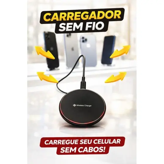 Carregador De Celular Android e iOS e Power Bank Turbo Wireless Por Indução WR-22!