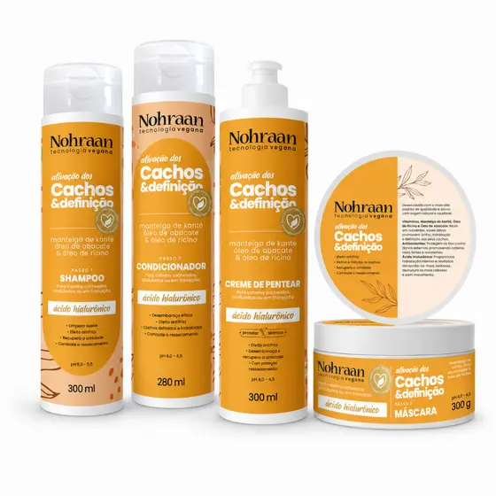 Kit Nohraan Cachos e Definição Shampoo+Cond+Mascara e Creme de Pentear