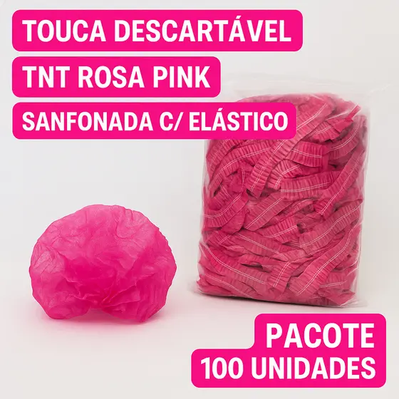 Touca Descartável TNT Rosa Pink Sanfonada c/ Elástico – Pacote 100 Unidades