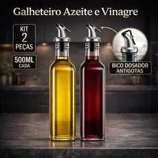 Kit 2 Porta-Azeite / Vinagre Vidro 500 ml – Galheteiro com Dosador Anti-Gota