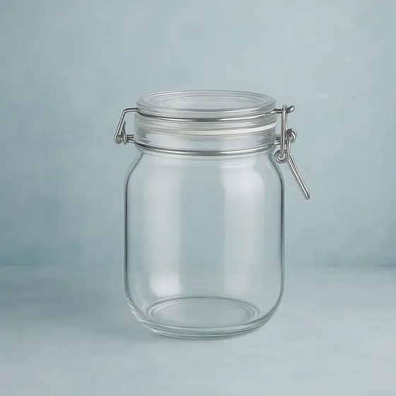 Pote de Vidro Hermético 1 Litro com Trava Aço Inox e Tampa Vedante