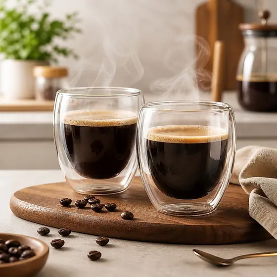Kit 2 Copos de Vidro Parede Dupla 250ml Borossilicato Térmico para Café Chá Cappuccino Drinks