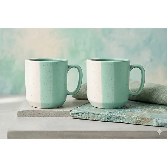 Kit Canecas Cerâmica 210ml Verde Moderna Café Chá Casa Decoração - Presente Casal Amigo