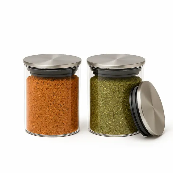 Kit Potes de Vidro 200 ml Tampa Inox Hermético para Temperos e Condimentos – Cozinha Organizada