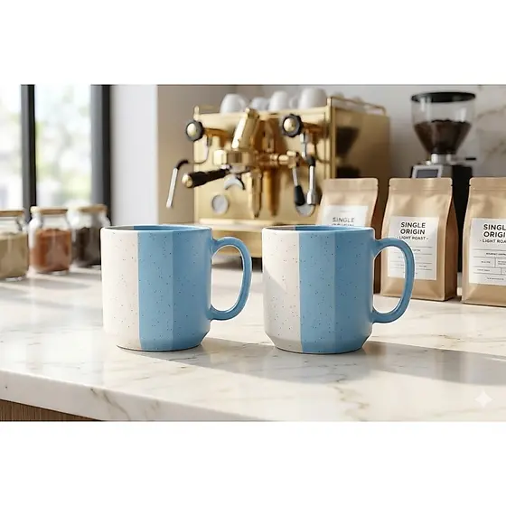 Kit Canecas Cerâmica 210ml Bicolor Azul Café Chá Decoração Cozinha Design Moderno