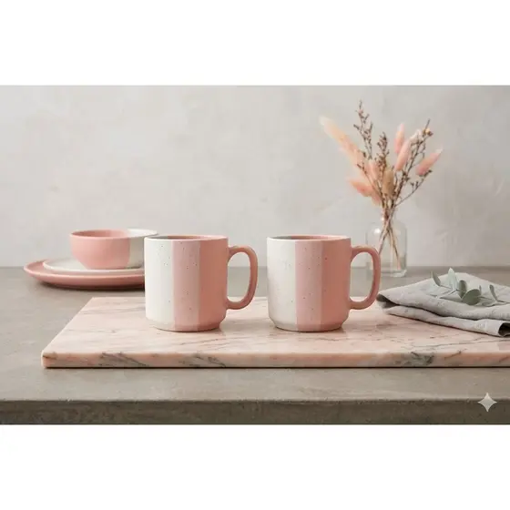 Kit Canecas Cerâmica 210ml Bicolor Rosa Café Chá Decoração Cozinha Design Moderno