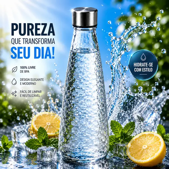 Garrafa Vidro 750ml Tampa Inox Martelada Decorativa Suco Água Chá Gelado Geladeira Mesa