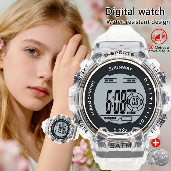 Relógio Feminino Digital Original À Prova Dágua Luminoso De Pulso Mulher Esportivo Fashion Transparente