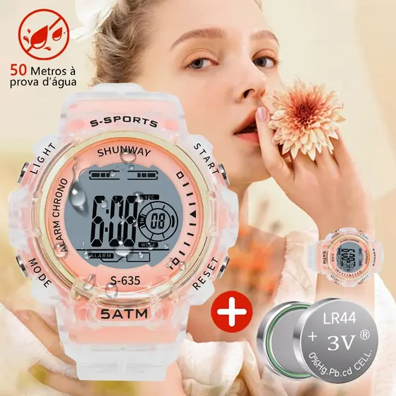 Relógio Femininoa Digital Prova Dágua  Moda Desportiva Pulseira Transparente Multifuncional Cronometro
