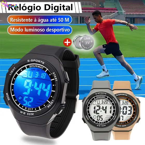 Relógio A Prova Dágua Esportivo Masculino Digital Original Eletrônico Luminoso Com Display Duplo