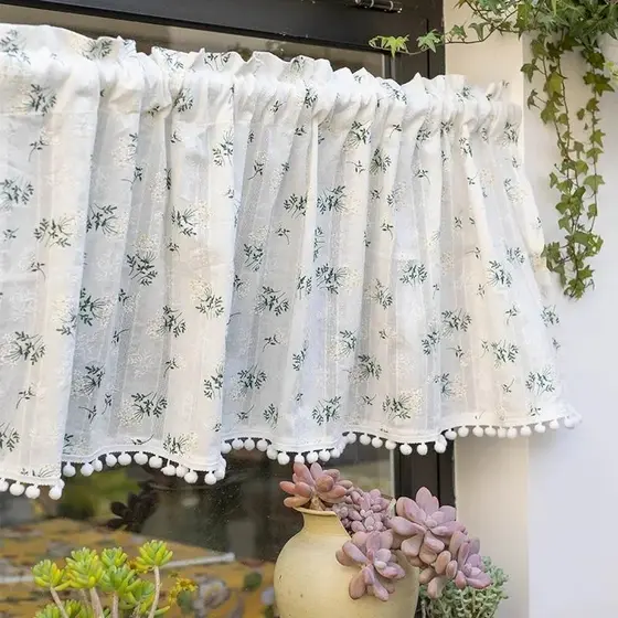 100% algodão, cortinas, cortinas curtas de sombra solar, bolas brancas