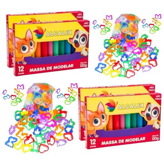 Kit 24 Massinha de Modelar + 25 Moldes Cortador Festa Aniversário Kit Lembracinha