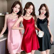 Vestido De Noite Cabresto De Seda Frio De Cetim De Alta Sensação Simula Pijama De Colete