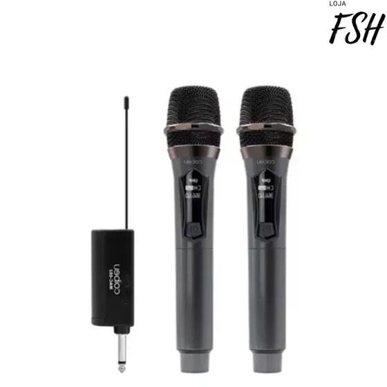 Microfones Dinâmico Sem Fio Duplo Profissional Recarregável Uhf Conjunto de microfone de um a dois