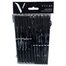 KIT 12 UNIDADE Lápis de Olho Delineador Preto com Apontador Vivai