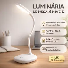 Luminaria Mesa LED Recarregavel USB Abajur Flexivel 3 Niveis Luz 14 LEDs Ajustavel Portatil