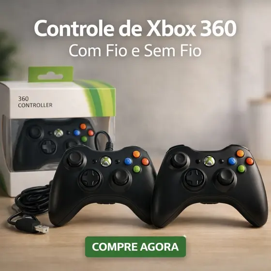 Controle Xbox 360 Wireless Sem ou Com Fio Preto Joystick Gamepad Para PC Android