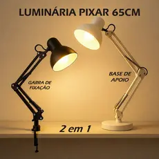 Luminária Mesa Pixar Articulada Abajur Escritório Garra Base Preto Branco Rosa Bivolt LED