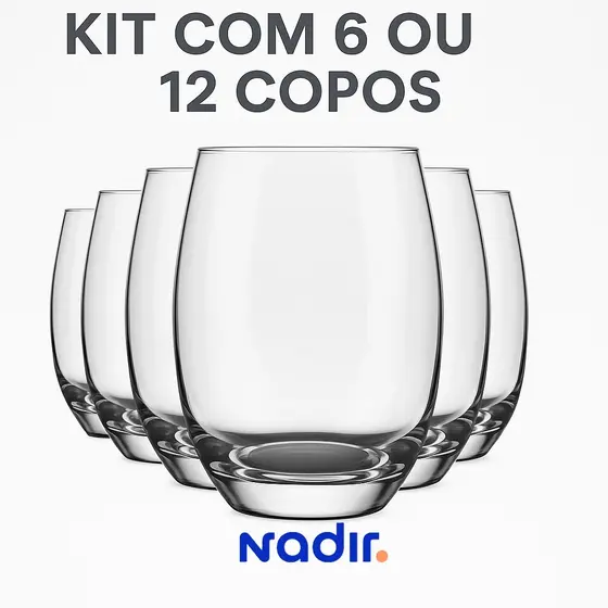 Kit 6 ou 12 Copos de Vidro Nadir Aruba 465ml Cristal Transparente Mesa Posta Elegante