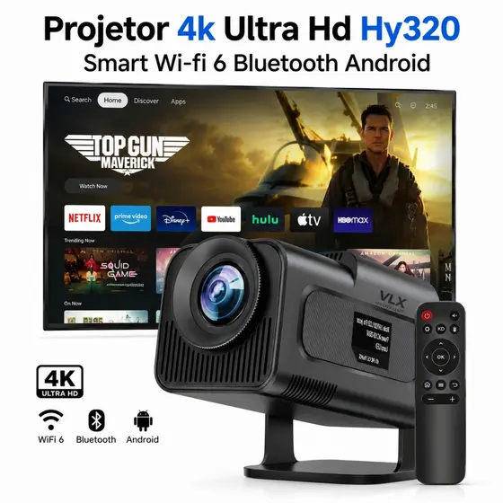 Mini Projetor Portatil 5G Android HDMI Smart Cinema 4K HD HY320 Bivolt Envio Imediato
