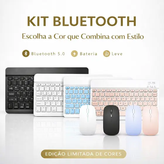 Kit Teclado Mouse Sem Fio Bluetooth Ultrafino Portatil Recarregavel Notebook Celular PC Gamer