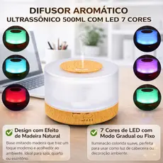 Difusor Ultrassonico 500ml Madeira Umidificador Ar Aromatizador LED Oleo Essencial casa Aromaterapia