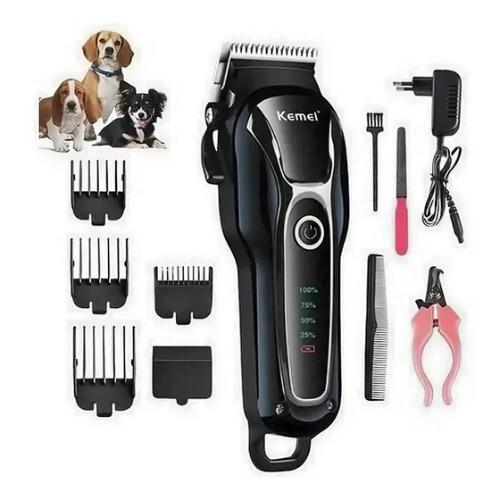 Máquina de Tosa Pet Kemei Profissional Recarregável Silenciosa Para Cães e Gatos