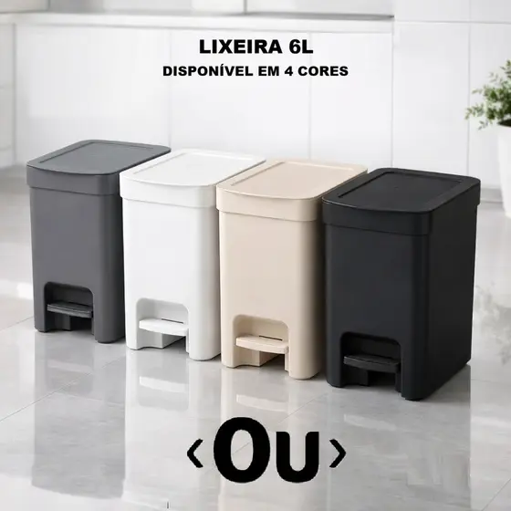 Lixeira com Pedal 6L OU Trium – Compacta, Moderna para Banheiro e Cozinha