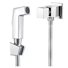 Ducha Higiênica Luxo Preta ou Cromada - Quadrada Square Luxo - Toda em Metal 1/4 - Para Banheiro