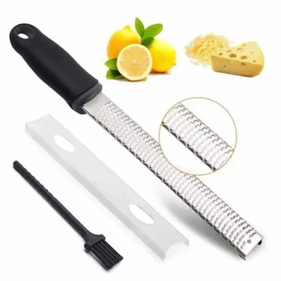 Ralador Zester Culinário, Raspas, Limão, Laranja, Profissional Inox Extra Fino, Ralador de Queijo, Manual com Vassoura