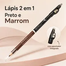 Lápis 2 em 1 Vivai Preto e Marrom para Olhos e Sobrancelhas com Apontador Integrado