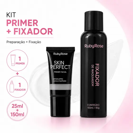 Kit Ruby Rose Primer Facial Skin Perfect 25ml + Fixador de Maquiagem 150ml