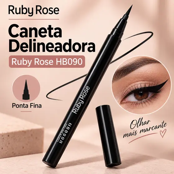 Caneta Delineadora Ruby Rose HB090 Preta Ponta Fina