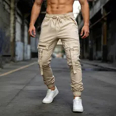 Calça Cargo Jogger  Zíper Moderna Cintura Elástica Confortável