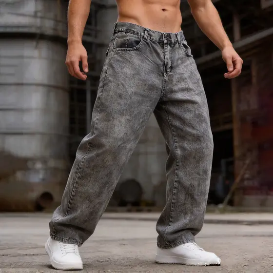 Cal莽a Jeans Bal茫o Unissex Masculinos E Femininos Boca Larga Preto Estonado wide leg
