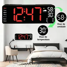 Relógio De Parede Moderno Digital Com Tela Grande LED Colorido Para Despertador Alarme Temperatura