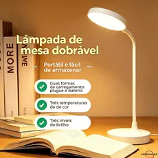 Luminária De Mesa 360° Regulável Proteção Ocular Para Estudo E Leitura Lâmpada Cabeceira Removível Emergência Sem Fio