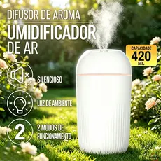 Umidificador De Ar E Aromatizador De Ambiente Purificador Ultrasônico Escritório​ Portátil Led 420ML