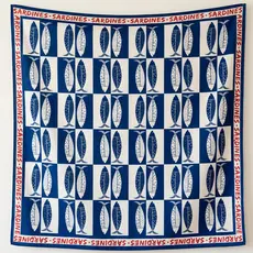 Lenço Feminino Sublimado Cetim Grande Cabelo Bolsa 90x90 Cm Costa Atlântica Peixe Branco e Azul